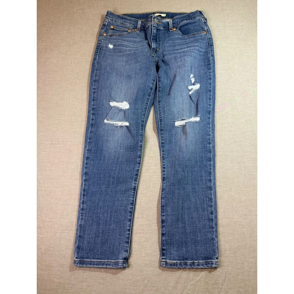 Levi's Boyfriend Jeans Womens 29‎ Blue Good Distressed Ripped Denim 19887-0266